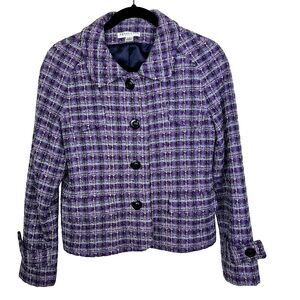 Pendleton Tweed Checkered Blazer Jacket Purple Buttons Front 100% Wool Womens 10